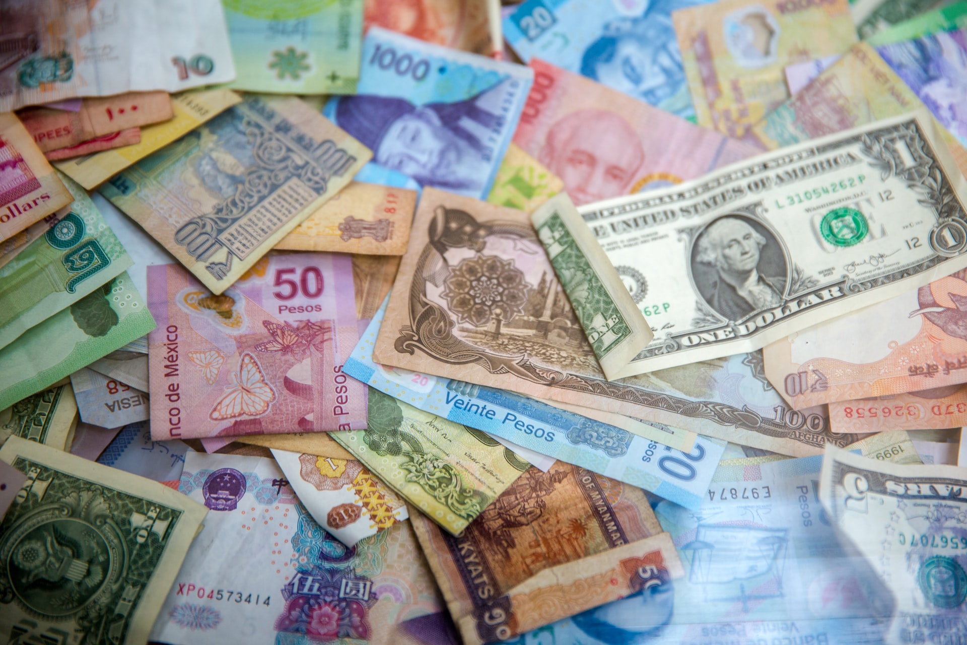 colourful currency banknotes