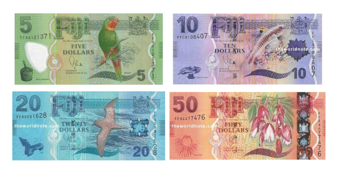 Fijian dollar banknotes consist of $2, $5, $10, $20, $50 and $100.
