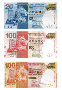 Hong Kong dollar banknotes consist of $10, $20, $50, $100, $150 and $1,000.