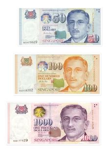 Singapore dollar banknotes consist of $2, $5, $10, $50, $100, $1,000 and $10,000.