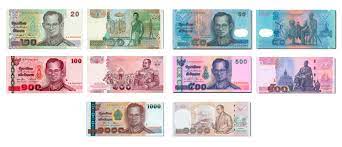 Thai Baht banknotes consist of ฿20, ฿50, ฿100, ฿500, ฿1000