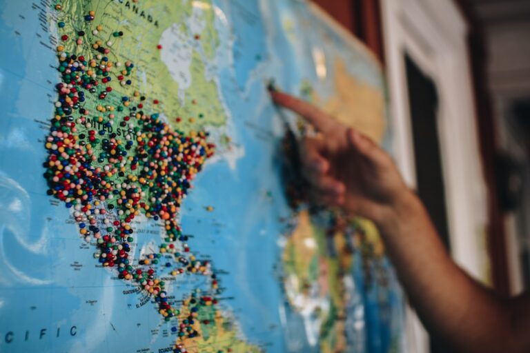 Map of the world with pins