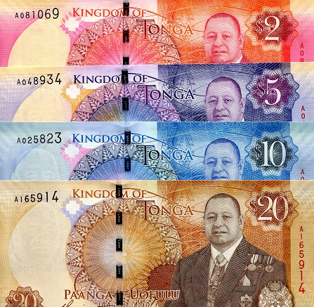 Tongan currency TOP banknotes and coins