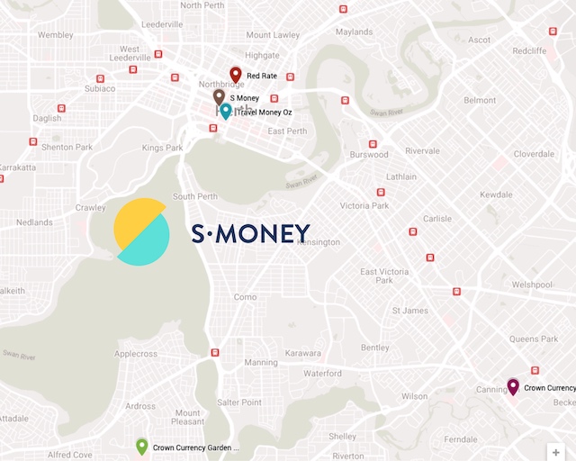 Map of Money Exchange Stores in Perth