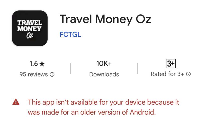 Travel Money Oz app