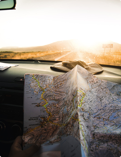 Driving map on dashboard of a car