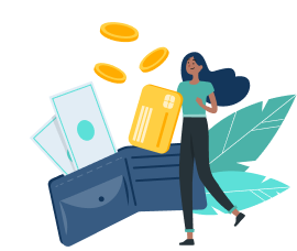 Female with many payment options illustration