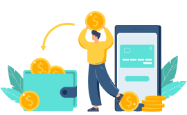man holding a coin in miniature illustration