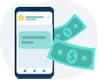 top up your account quickly Illustration of a smartphone and paper bills