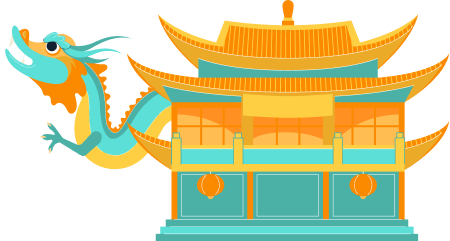 Get Your Travel Card for China Illustration of a traditional Chinese building with yellow rooftops, representing the vibrant architectural style of China.